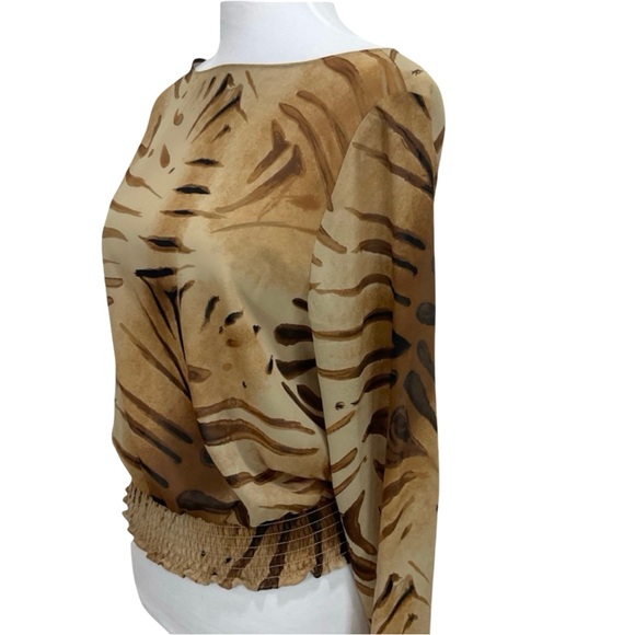 Apostrophe Brown Semi Sheer Animal Print Blouse Size 6 - Picture 4 of 5